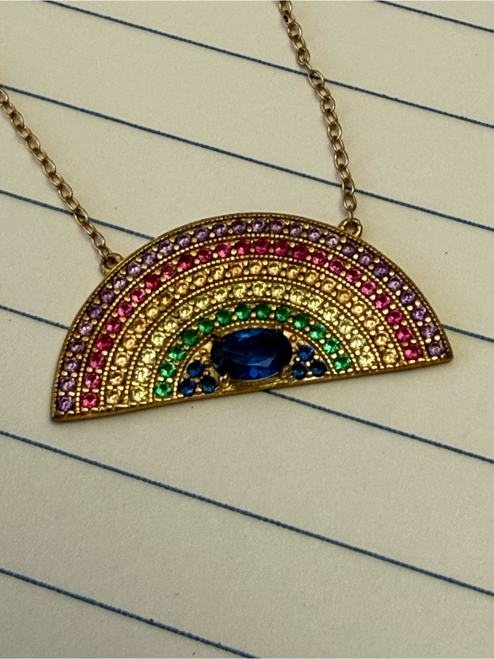 Gold Rainbow Gemstone Semi-Circle Necklace - Multicolor